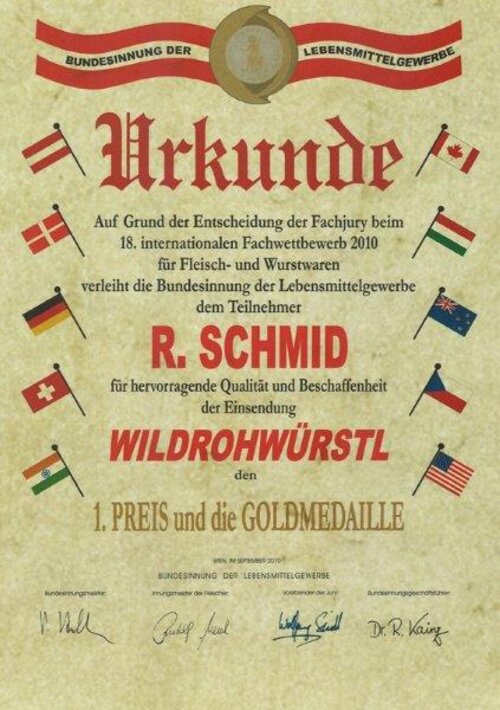 Urkunde Wildsalami_Schmid Urkunde Wildsalami_Schmid